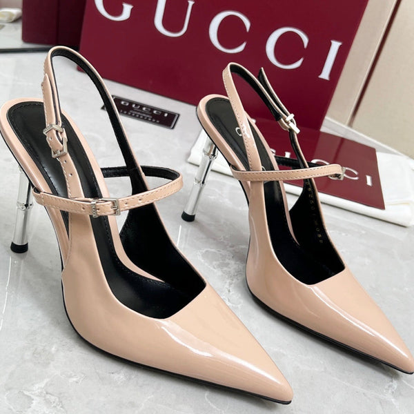 GC 25 Décolleté con tacco 95 mm e cinturino posteriore in pelle verniciata color carne 293866