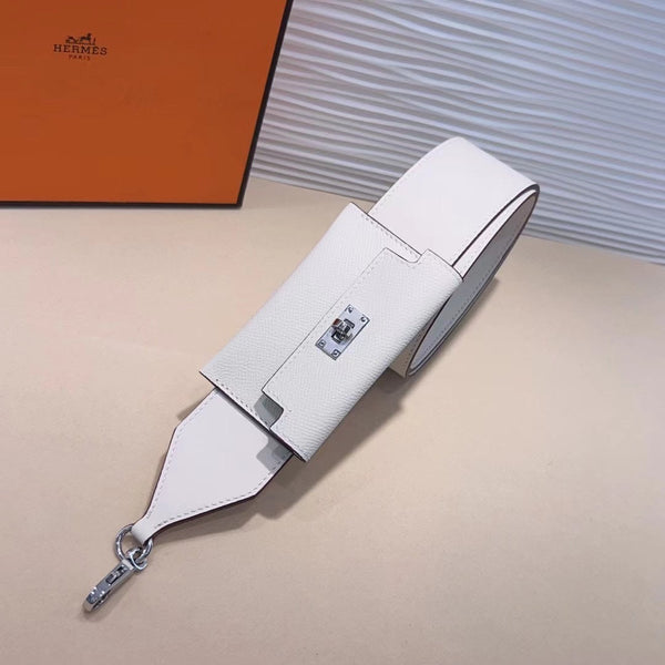 Tracolla Kelly Pocket 50mm in pelle Epsom bianca con hardware in argento