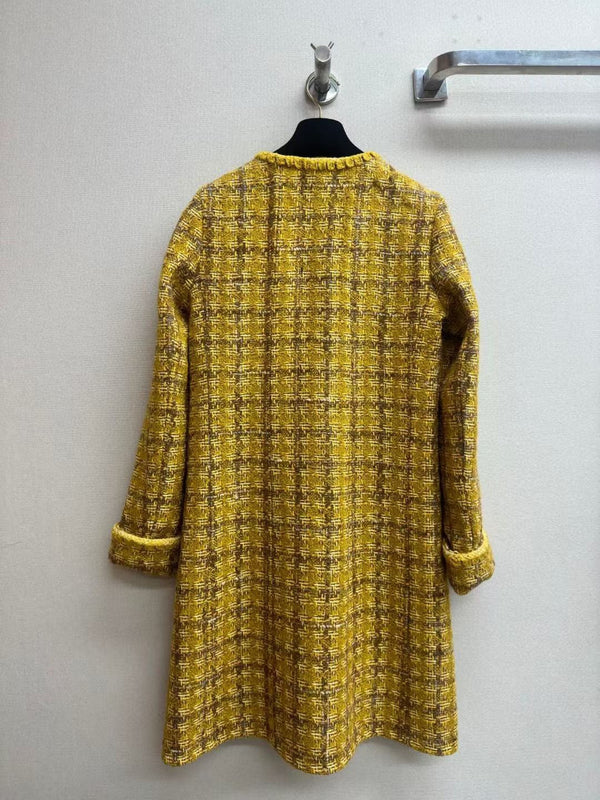 CC Long Coat Dress Yellow Wool Cotton 251966