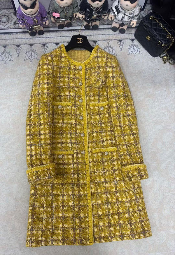 CC Long Coat Dress Yellow Wool Cotton 251966