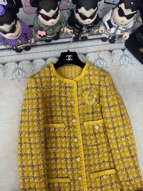 CC Long Coat Dress Yellow Wool Cotton 251966