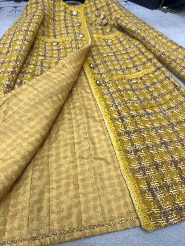 CC Long Coat Dress Yellow Wool Cotton 251966