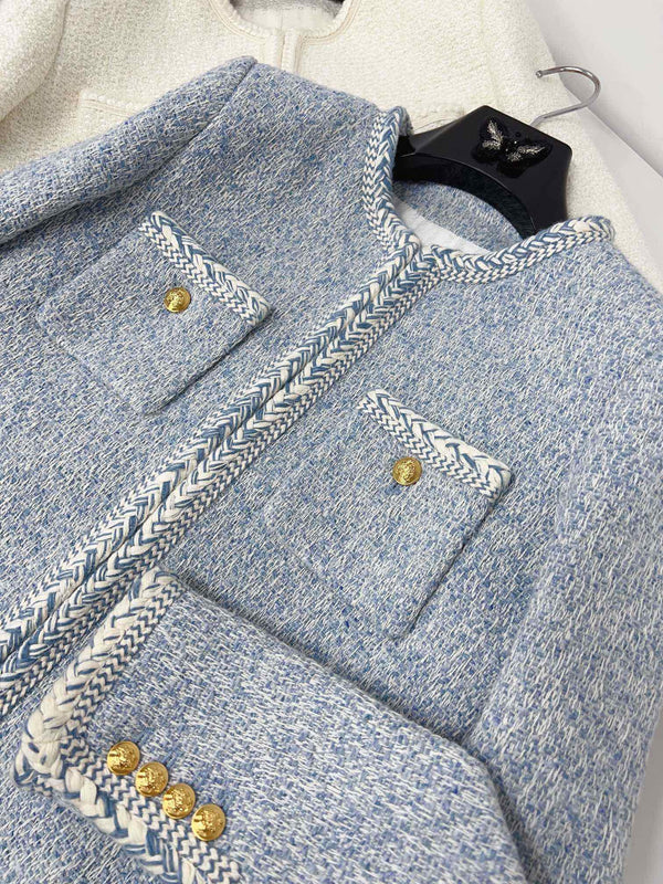 Celine Jacket Light Blue Gold Wool Cotton 290465