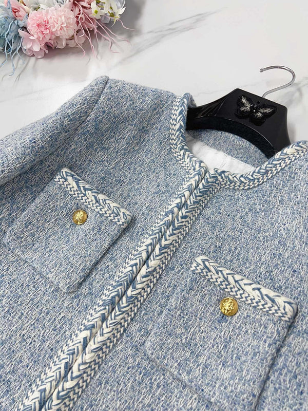 Celine Jacket Light Blue Gold Wool Cotton 290465