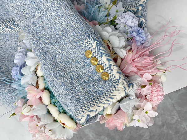 Celine Jacket Light Blue Gold Wool Cotton 290465