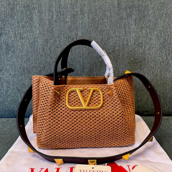 Valentino Spring and Summer 25 Tote Bag Brown Raffia