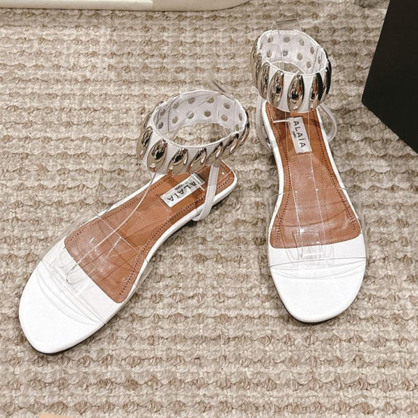 SANDALO ALAIA IN VITELLO BIANCO E FILM CON CRISTALLI