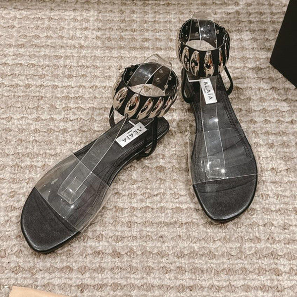SANDALO ALAIA IN VITELLO NERO E FILM CON CRISTALLO