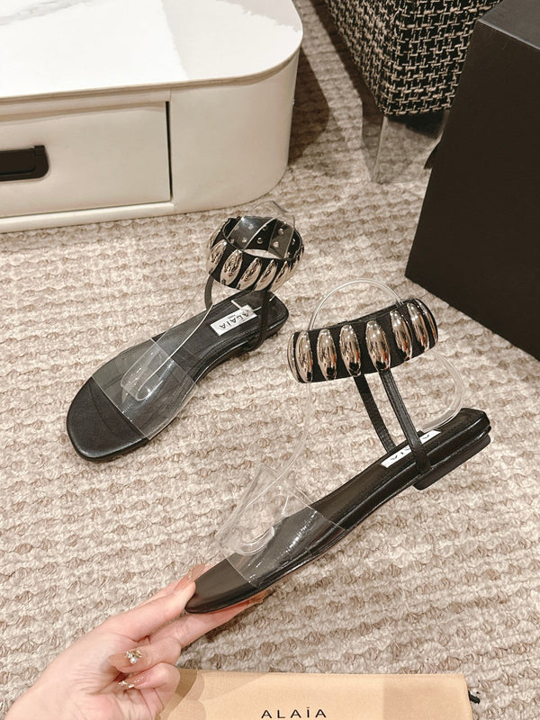 SANDALO ALAIA IN VITELLO NERO E FILM CON CRISTALLO
