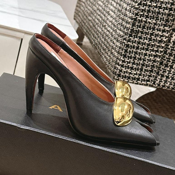 MULES GIOIELLO ALAIA SPIKE IN PELLE DI VITELLO NERA CON FERRAMENTA ORO