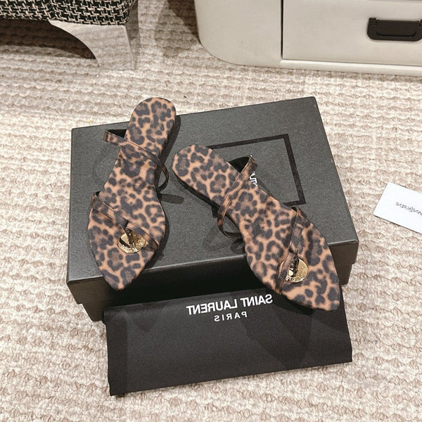SL TANGER SLIDES LEOPARD SATIN