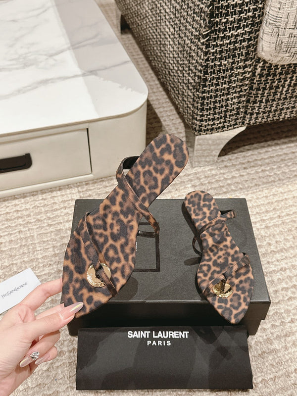 SL TANGER SLIDES LEOPARD SATIN
