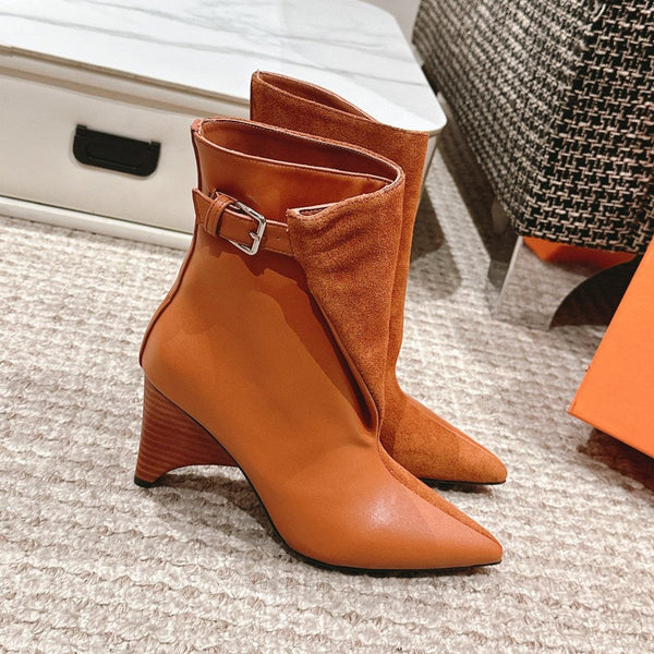 HM Ankle Boots 60mm Brown Orange Calfskin And Suede 972381