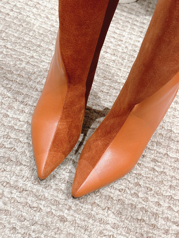 Stivali alti HM 60mm in pelle di vitello e camoscio marrone arancione 972384