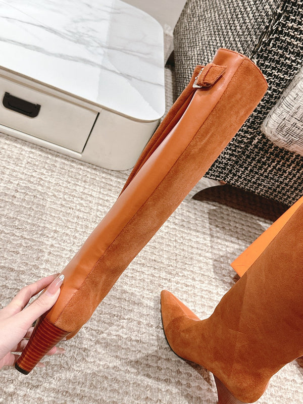 Stivali alti HM 60mm in pelle di vitello e camoscio marrone arancione 972384