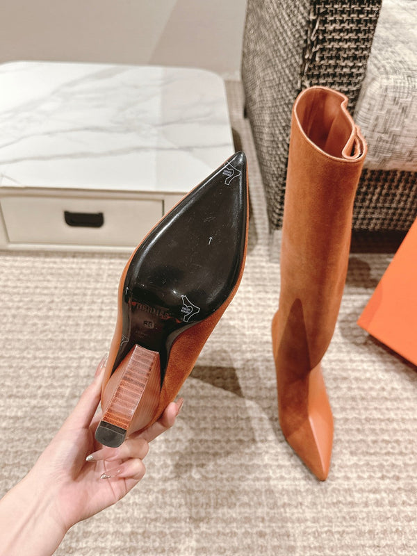 Stivali alti HM 60mm in pelle di vitello e camoscio marrone arancione 972384