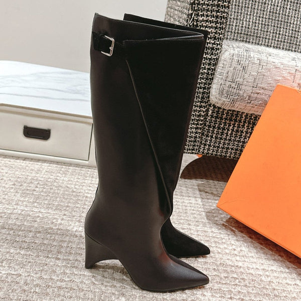 Stivali alti HM 60mm in pelle di vitello e camoscio neri 972385