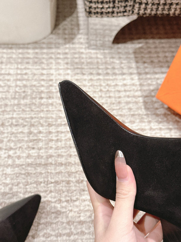 Stivali alti HM 60mm in pelle di vitello e camoscio neri 972385