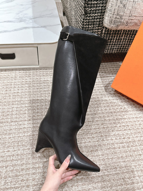 Stivali alti HM 60mm in pelle di vitello e camoscio neri 972385