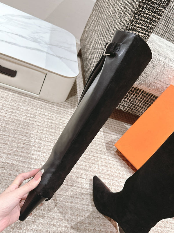 Stivali alti HM 60mm in pelle di vitello e camoscio neri 972385