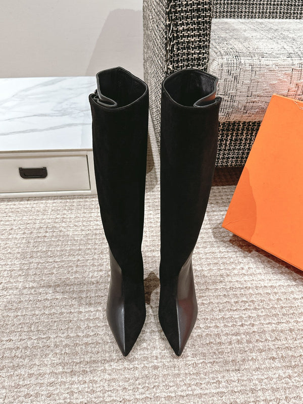 Stivali alti HM 60mm in pelle di vitello e camoscio neri 972385