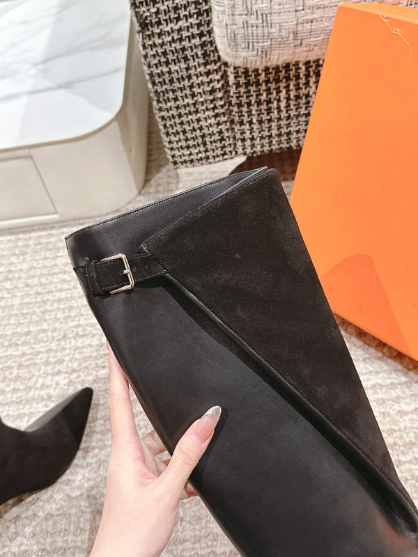 Stivali alti HM 60mm in pelle di vitello e camoscio neri 972385