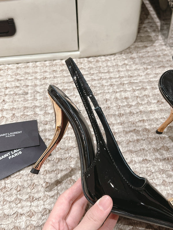 DÉCOLLETÉ DUNE HIGH 10 CM CON CINTURINO POSTERIORE IN VERNICE NERA CON CRISTALLI