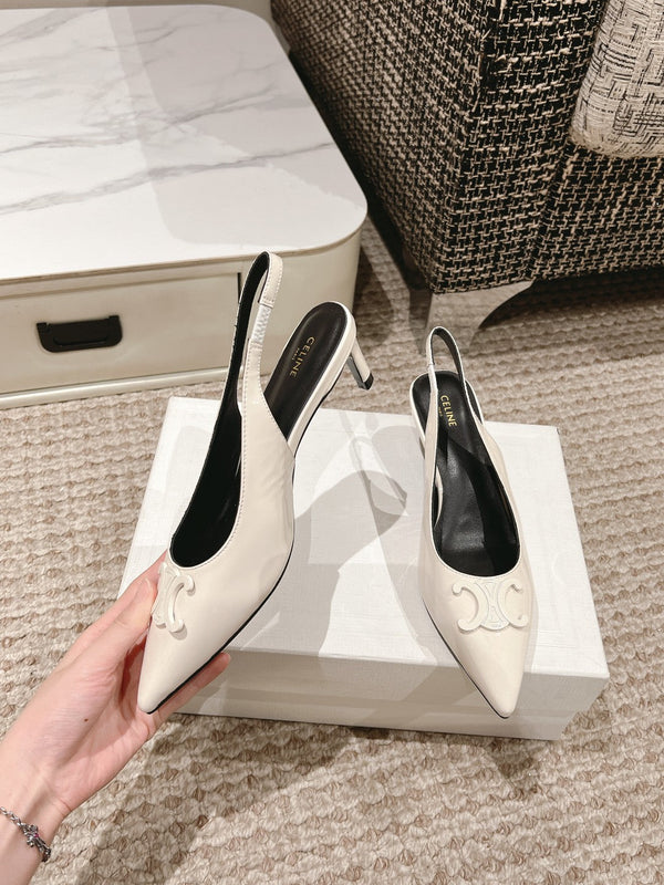 HIGH SLINGBACKS 5 CM IN WHITE PATENT CALFSKIN