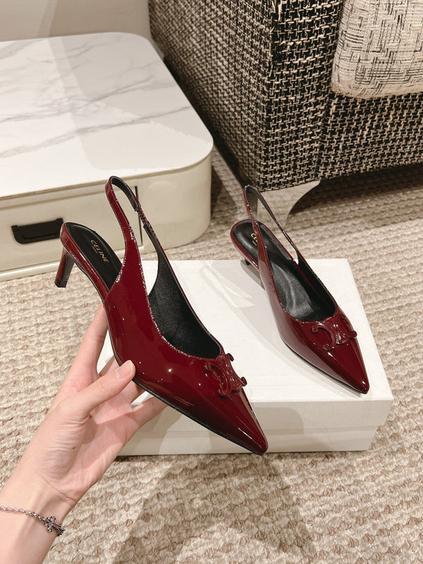 SLINGBACKS ALTO 5 CM IN VITELLO VERNICIATO ROSSO RUBINO
