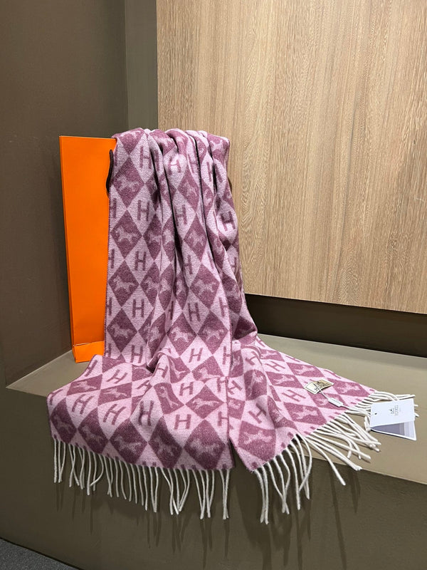 Scarf Cashmere 180 CM In Purple Pink Fine Wool  290423