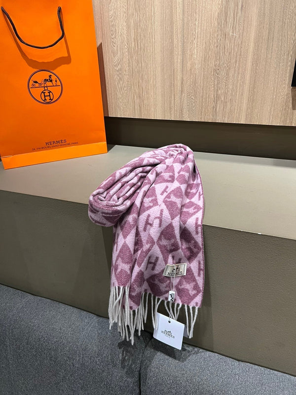 Scarf Cashmere 180 CM In Purple Pink Fine Wool  290423