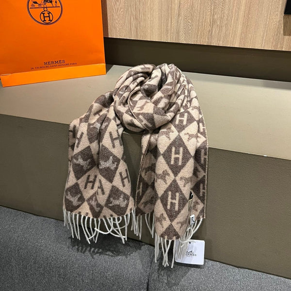 Scarf Cashmere 180 CM In Dark Beige Mix Dark Brown Fine Wool 290425