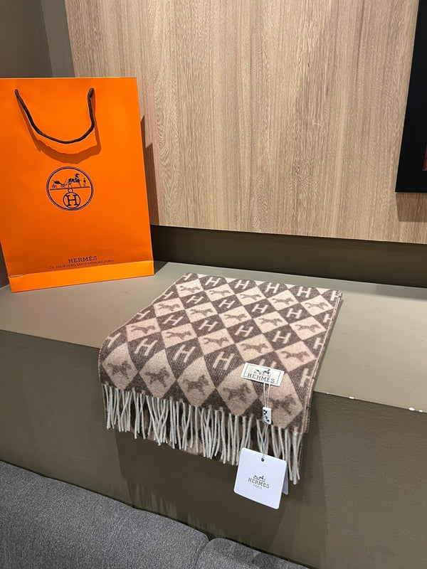 Scarf Cashmere 180 CM In Dark Beige Mix Dark Brown Fine Wool 290425