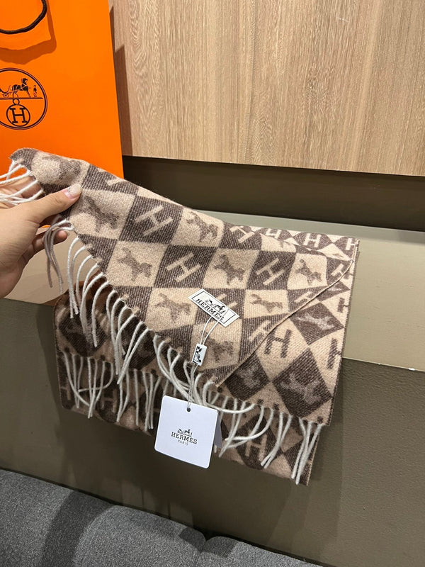 Scarf Cashmere 180 CM In Dark Beige Mix Dark Brown Fine Wool 290425