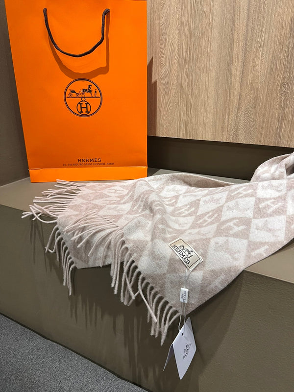 Scarf Cashmere 180 CM In Light Beige Mix Light Brown Fine Wool 290426