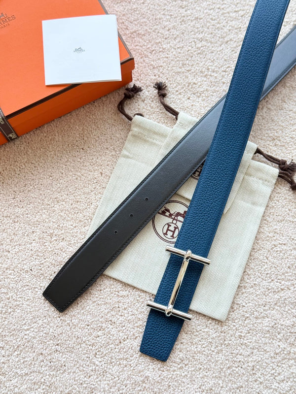 HM H D'Ancre Buckle Belt 38mm Prussian blue Black Leather 187519