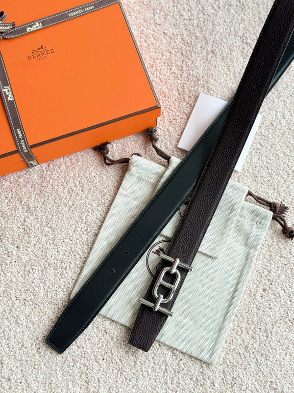 HM Ancre Buckle Belt 32mm Black Chocolate Leather 187517