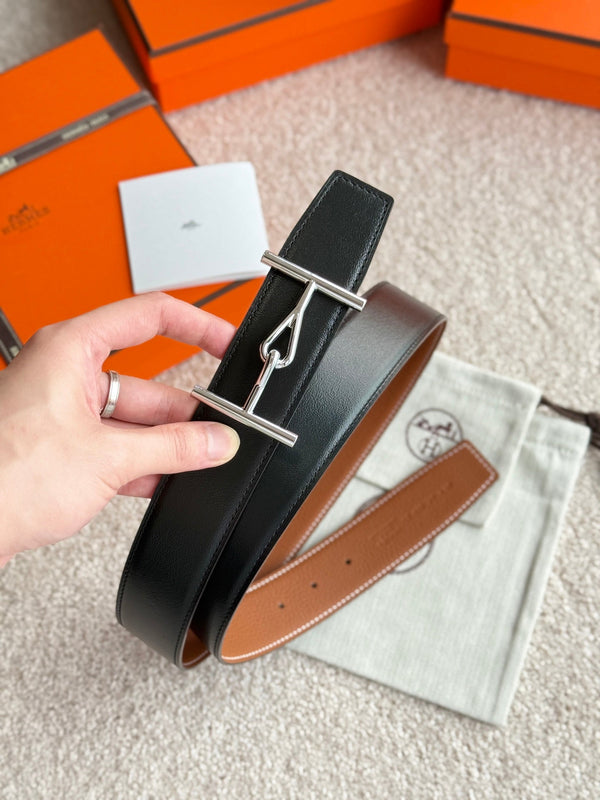 HM Jumbo Buckle Belt 38mm Brown Black Leather 187559