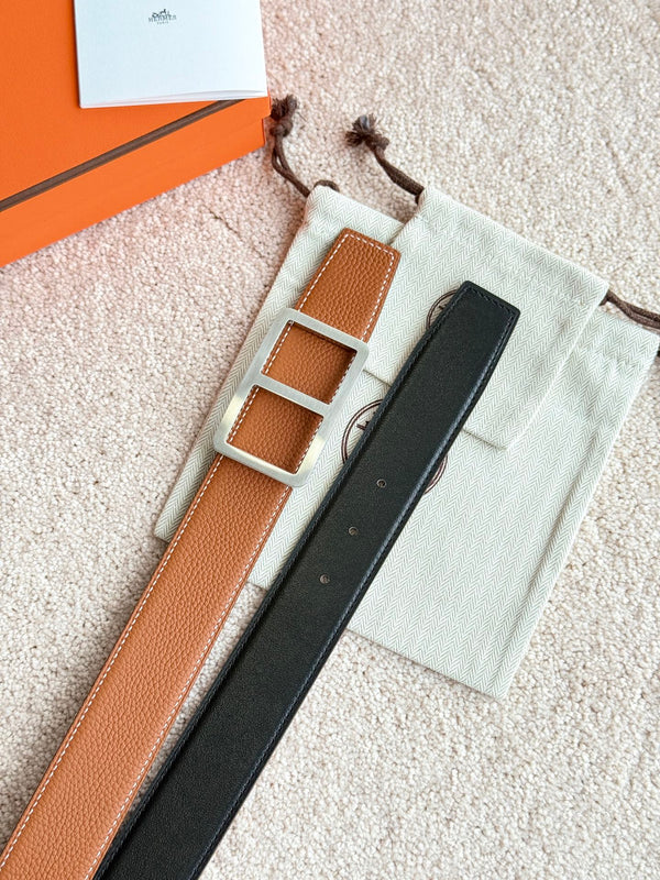 HM Silver Buckle Belt 38mm Brown Black Leather 187556