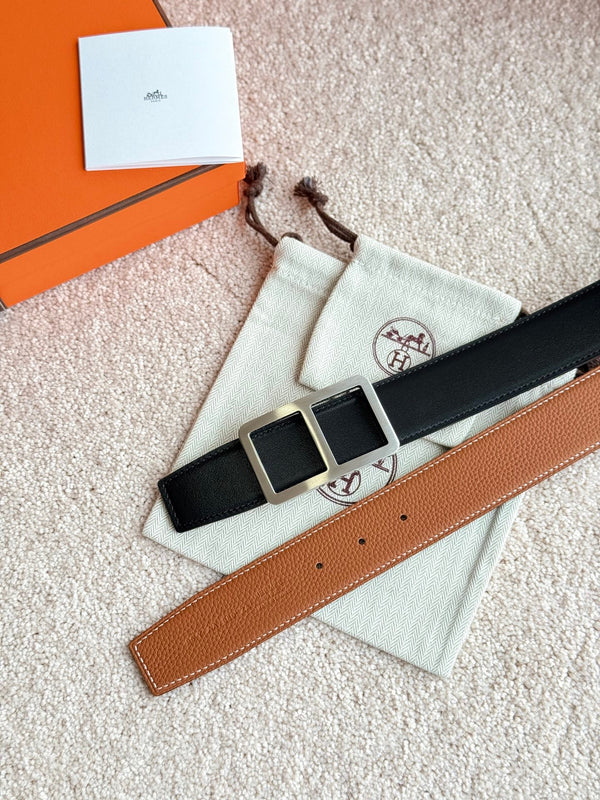 HM Silver Buckle Belt 38mm Brown Black Leather 187556