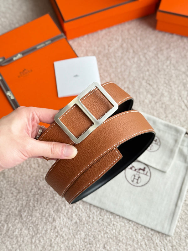 HM Silver Buckle Belt 38mm Brown Black Leather 187556