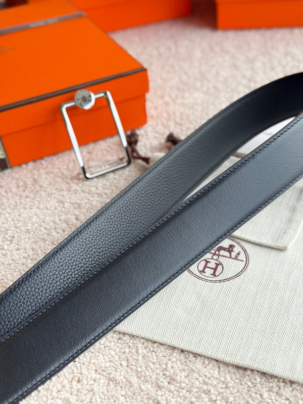 HM Silver Oscar Buckle Belt 38mm Black Leather 187784