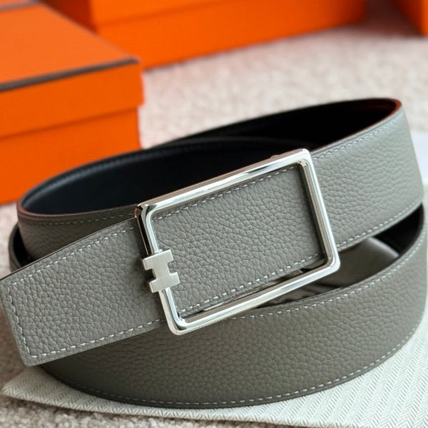 HM Silver Tube H Buckle Belt 38mm Meyer gray Leather 187782