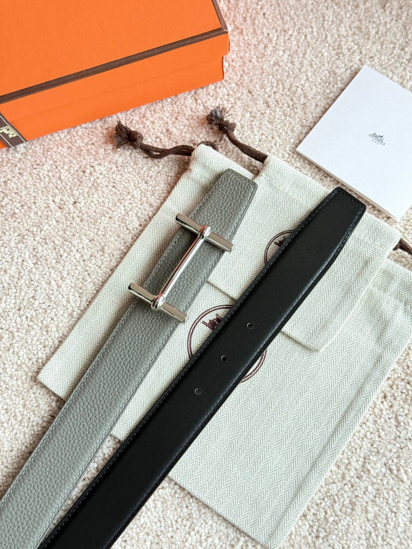 HM Silver H d'Ancre Belt Meyer Gray Leather 187775