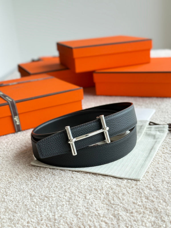 HM H d'Ancre Buckle Belt 32mm Black Leather 187772