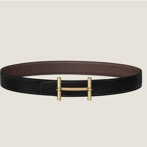 HM H d'Ancre Buckle Belt 32mm Black Chocolate Leather 187773