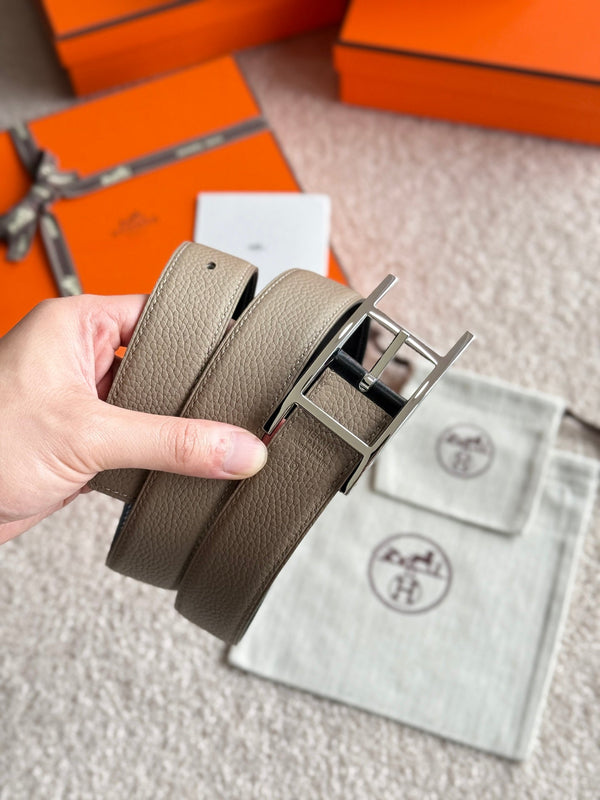 HM Silver Quentin Reversible 32mm Belt Black Beige Leather 188085