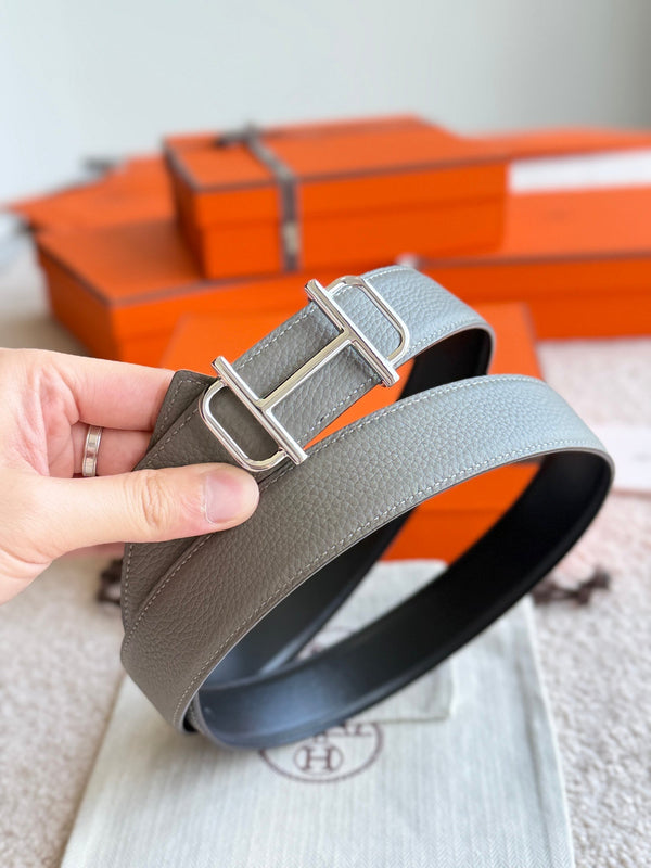 HM Silver Buckle 32mm Royal Belt Gray Brown Leather 188422