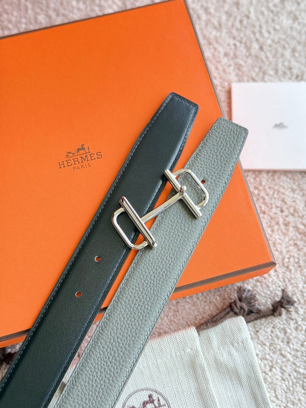 HM Silver Buckle 32mm Royal Belt Gray Brown Leather 188422