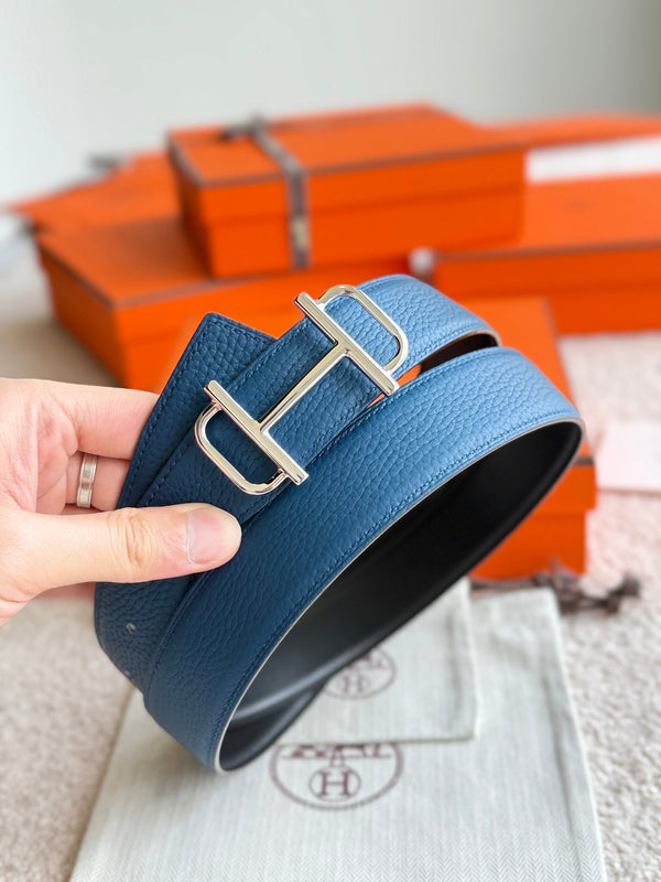 HM Silver Buckle 32mm Royal Belt Prussian Blue Leather 188419